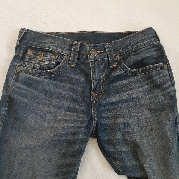 True Religion Men's Size 30 Medium Wash Distressed Rocco Relaxed Skinny Jeans - Picture 3 of 16